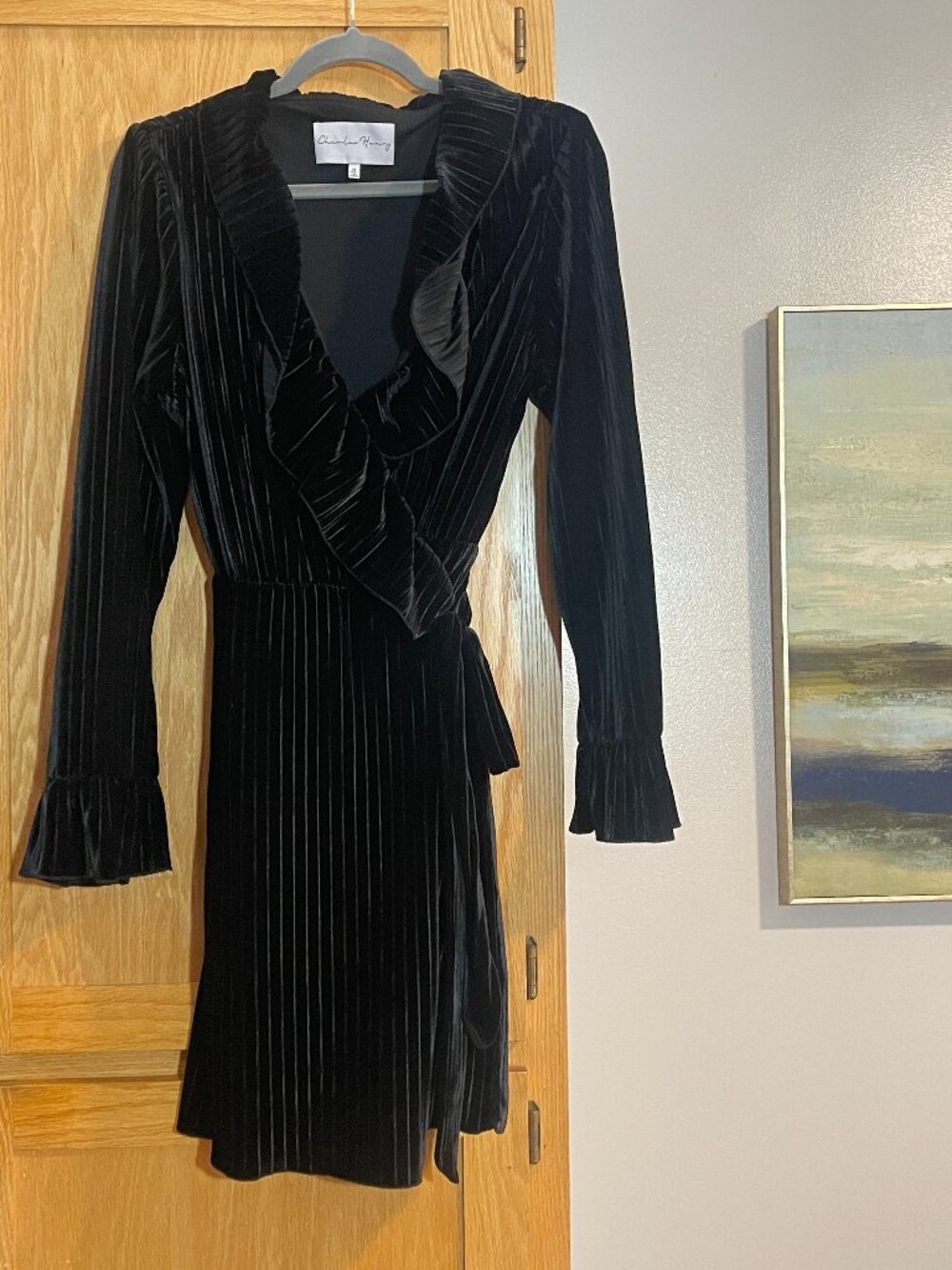 Charles Henry Black Ribbed Ruffle Wrap Dress _ M_ Event Date Office Going out